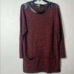 John Pierre Burgundy Tunic Sweater with Black Accents XL